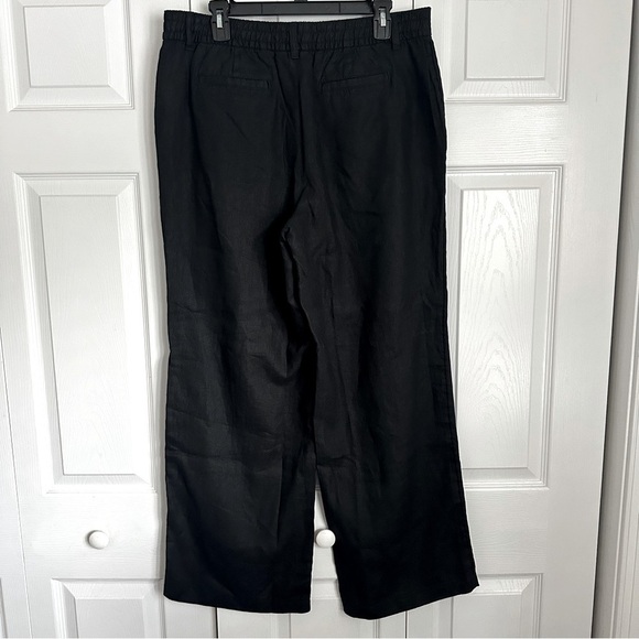 Lands End Womens Black High Rise Wide Leg Linen Pants Sz 14 Minimalist Office - Picture 2 of 13